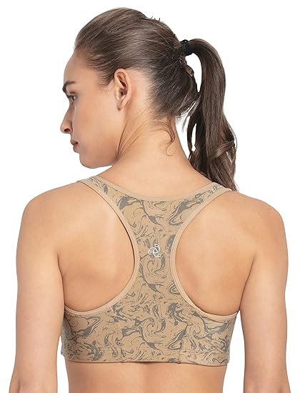 Jockey MI02 Women’s Wirefree Padded Sports Bra – Full Coverage Printed Racerback with Front Zipper